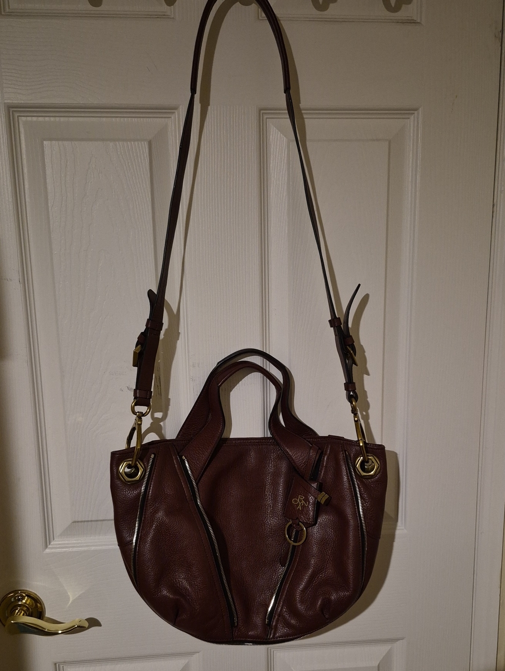 orYANY Pebbled Leather Convertible Satchel Shoulder Bag - Gold Burgundy Wine